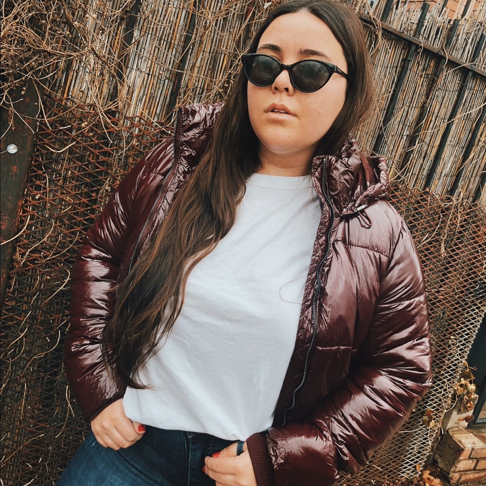 Bershka Black Cherry Puffer Jacket